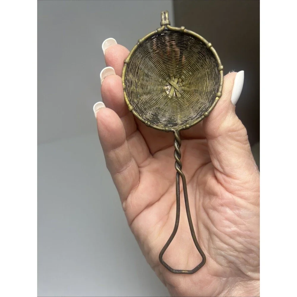 Vintage Brass Woven Basket Tea Strainer from Germany collectible kitchen gadget